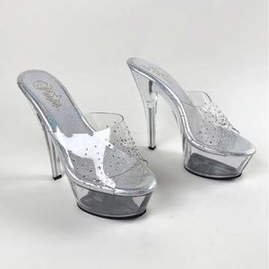 Clear Pleaser Heels w/ Rhinestones